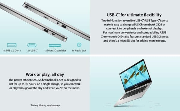 ASUS Chromebook C424, 14.0" Display, 4GB RAM, 128GB Storage - Image 6