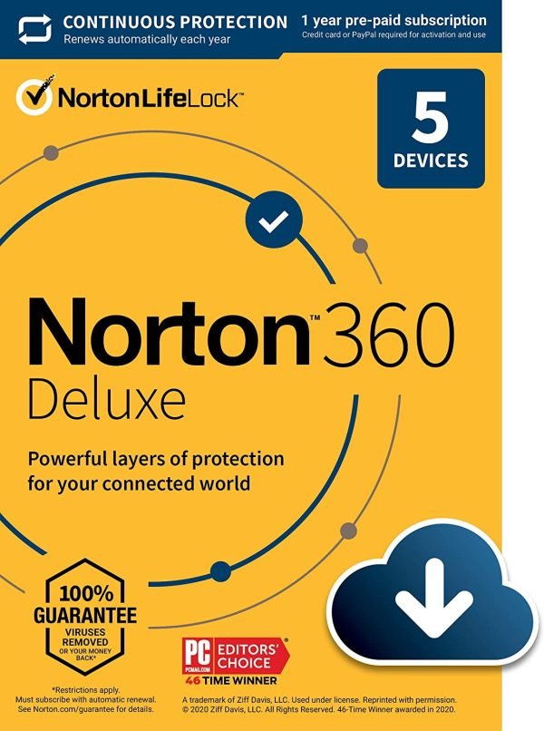 Norton 360 Deluxe Antivirus software for 5 Devices with Auto Renewal