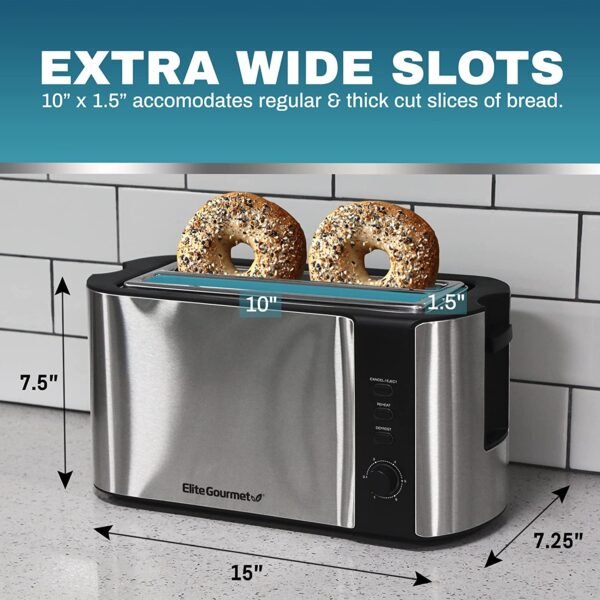 Elite Gourmet 4 Slice Toaster ECT-3100# Long Slot, Reheat, 6 Toast Settings, Defrost - Image 2