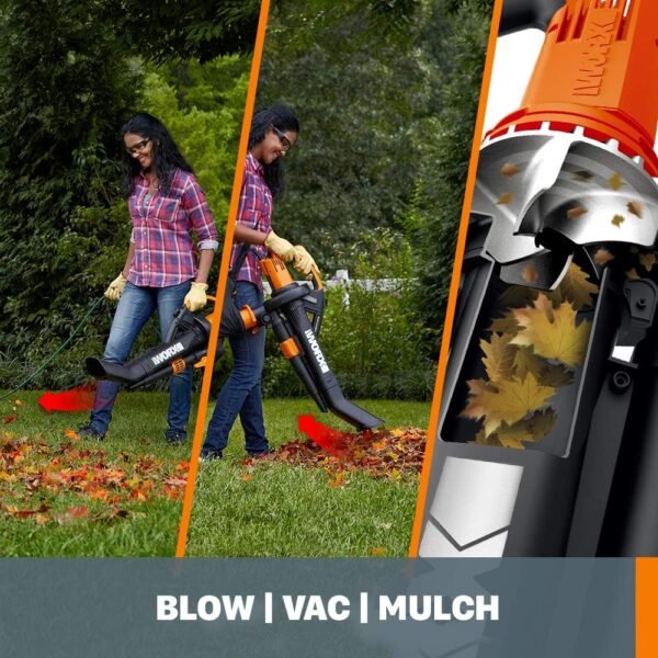 Worx WG509 12 Amp TRIVAC Blower 3-in-1 Electric Leaf Blower with All Metal Mulching System - Image 2