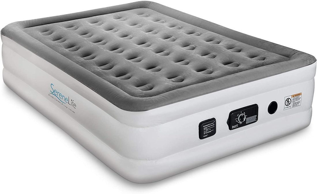 Serenelife Elevated Air Mattress Electric Inflation Blow Up Air Bed 