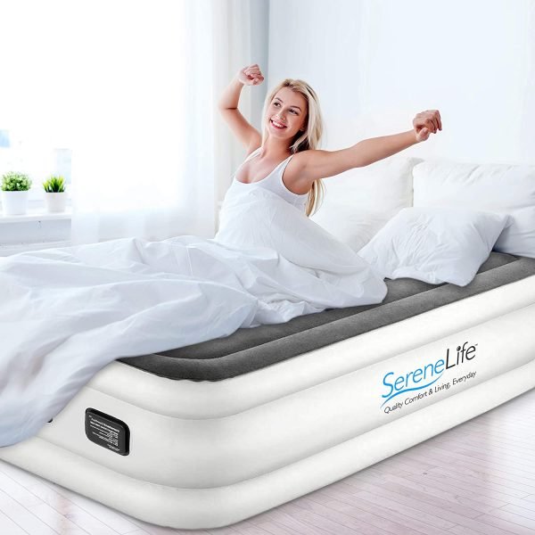 SereneLife Elevated Air Mattress Electric Inflation Blow Up Air Bed with Built-in Pump 18" 4