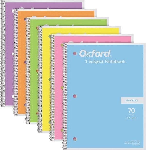 Oxford Spiral Notebook 6 Pack, 1 Subject, Wide Ruled Paper, 8 x 10-1/2 Inch 1