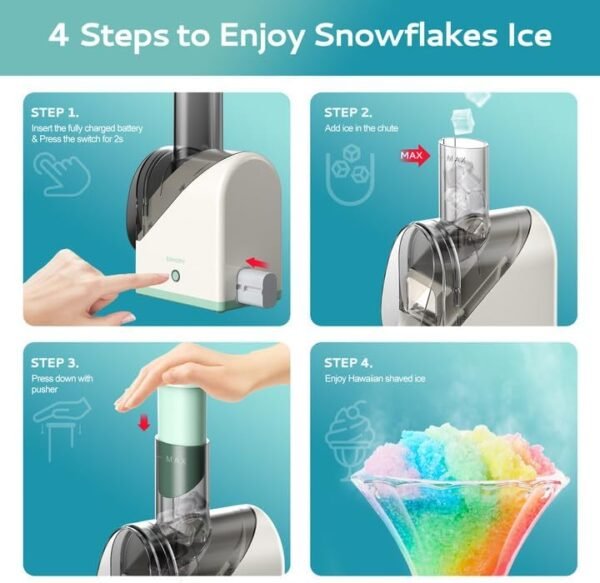 EUHOMY Shaved Ice Machine with Batteries, USB Rechargeable, Crushed Ice in 3s, 45 lbs in 40 Mins 3