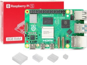 WayPonDEV Raspberry Pi 5 8GB Starter Kit, Broadcom BCM2712 Arm Cortex-A76 2.4GHz Quad-core Single Board Computer, Support Dual 4Kp60 Display with Heatsinks 4pcs (8GB RAM)