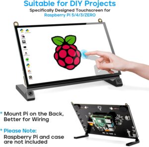 ROADOM Raspberry Pi Screen, 10.1’’ Touchscreen Monitor, IPS FHD 1024×600,Responsive and Smooth Touch,Dual Built-in Speakers,HDMI Input,Compatible with Raspberry Pi 5/4/3/Zero,Easy Assembly,Driver Free 