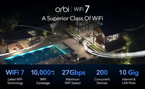 NETGEAR Orbi 970 Series Quad-Band WiFi 7 Mesh Network System (RBE973S), Router + 2 Satellite Extenders 2