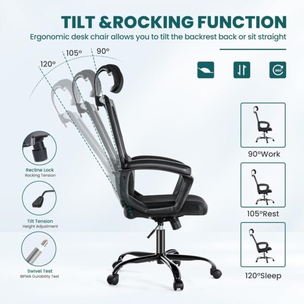 SMUG Desk Computer Chair, Ergonomic High Back Comfy Swivel Gaming Home Mesh Chairs with Wheels 3