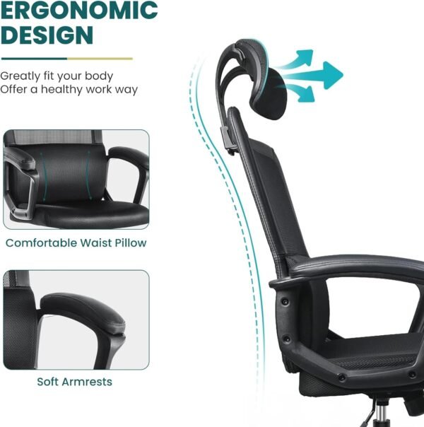 SMUG Desk Computer Chair, Ergonomic High Back Comfy Swivel Gaming Home Mesh Chairs with Wheels 2