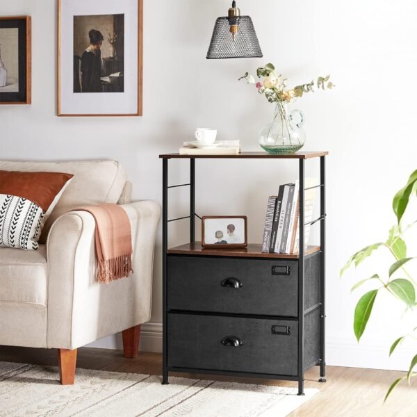 SONGMICS Nightstand, Industrial Bedside Table with 2 Fabric Drawers 2