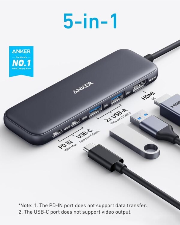 Anker 332 USB-C Hub (5-in-1) with 4K HDMI Display, 5Gbps 2