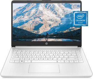  HP 14 Laptop, Intel Celeron N4020, 4 GB RAM, 64 GB Storage, 14-inch Micro-edge HD Display, Windows 11 Home, Thin & Portable, 4K Graphics, One Year of Microsoft 365 (14-dq0040nr, Snowflake White) 