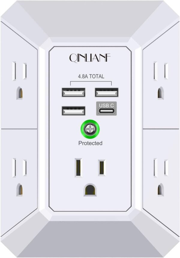 QINLIANF 5 Outlet Extender, Wall Charger, Surge Protector 1