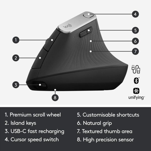 Logitech MX Vertical Wireless Mouse – Ergonomic Design Reduces Muscle Strain - Image 3