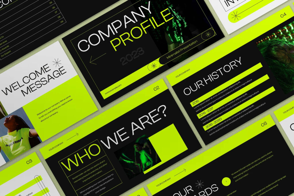 Envato Elements Free Files Neon Minimalist Company Profile Presentation