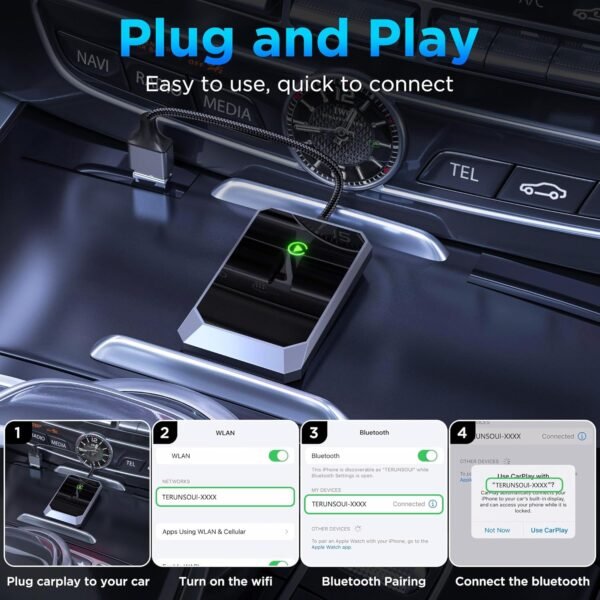 Wireless Carplay Adapter for iPhone, Wireless Control Plug & Play Carplay 2