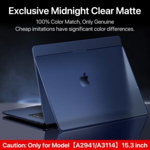 Compatible for MacBook Air 15 inch Case 2023 2024 New M3 M2 [100% Match Official Color] [Ultra Thin Armor] Protective Hard Shell Matte Cover for Laptop Model A3114 A2941 - Midnight Clear