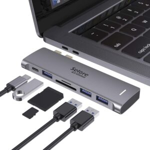 USB C Adapter for MacBook Pro/MacBook Air M1 M2 M3 2021 2020 2019 13" 15" 16", 6 in 1 USB-C Hub MacBook Pro Accessories with 3 USB 3.0 Ports,USB C to SD/TF Card Reader and 100W Thunderbolt 3 PD Port 