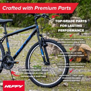 Huffy Stone Mountain Hardtail Mountain Bike for Boys/Girls/Men/Women, 20"/24"/26" Sizes, 6 or 21 Speed Shimano Twist Shifting, Front or Dual Suspension, Comfort Saddle, Sleek Colors 