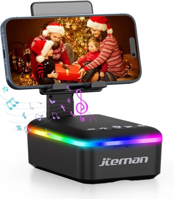 JTEMAN Portable Phone Stand with Speaker, LED Light