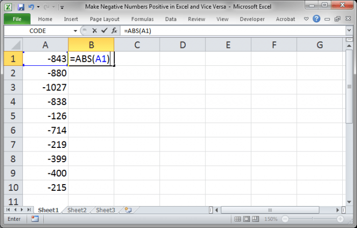 Convert Negative Numbers to Positive in Excel