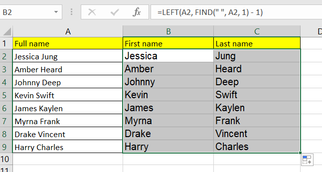 How to Split First and Last Names in Excel